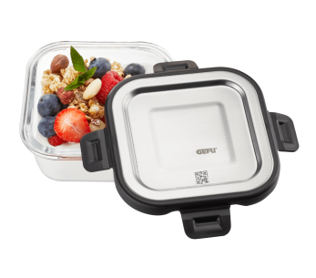 Gefu Milo, box frigo quadrato in vetro borosilicato e acciaio inox 300ml 2
