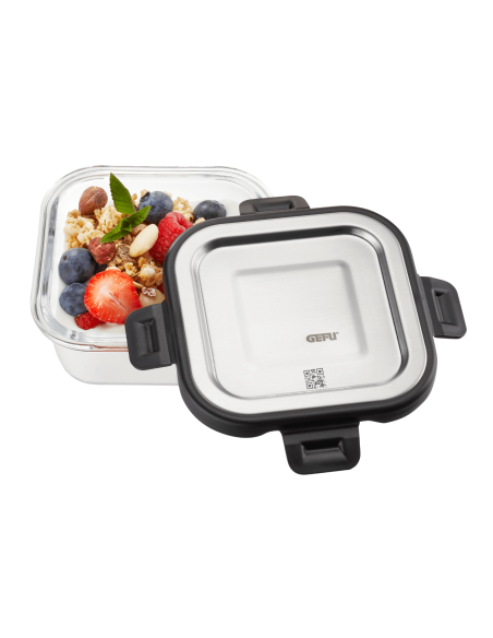 Gefu Milo, box frigo quadrato in vetro borosilicato e acciaio inox 300ml
