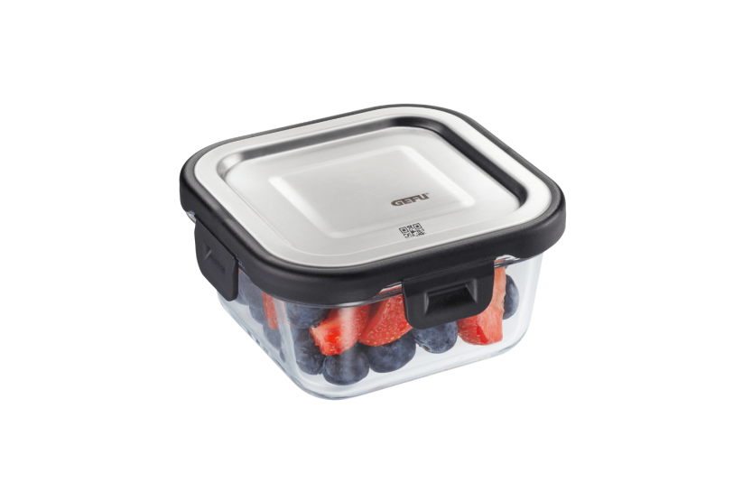 Gefu Milo vierkante koelbox in borosilicaatglas en roestvrij staal 300ml