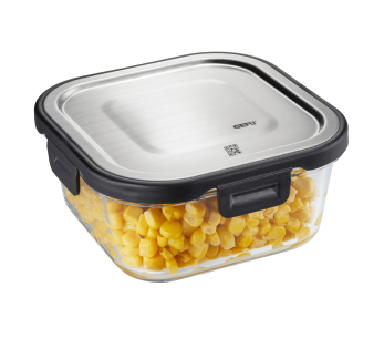 Gefu Milo vierkante koelbox in borosilicaatglas en roestvrij staal 800ml