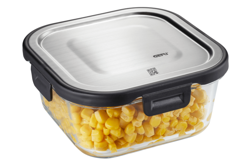 Gefu Milo square cool box in borosilicate glass and stainless steel 800ml