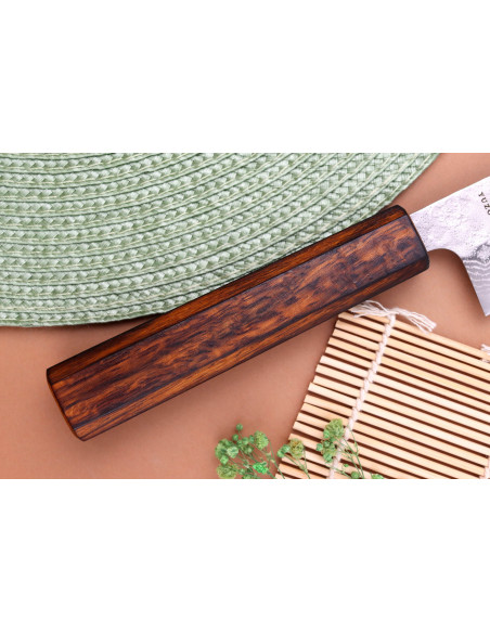 17,5cm Yuzo Damasco Tsuchime 440C cuchillo bunka artesanal japonés