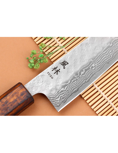 17,5cm Yuzo Damasco Tsuchime 440C cuchillo bunka artesanal japonés