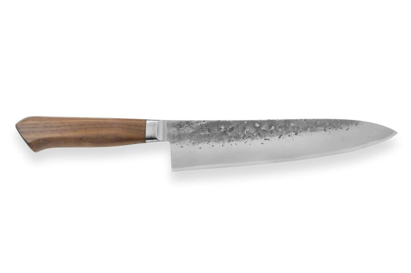 Faca de chef japonesa Wusaki Nogami BS2 21cm feita à mão com cabo de nogueira