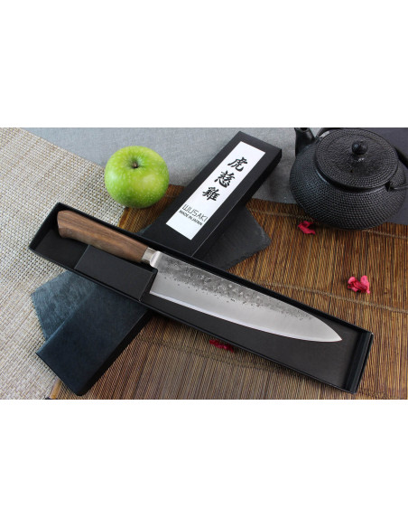 Faca de chef japonesa Wusaki Nogami BS2 21cm feita à mão com cabo de nogueira