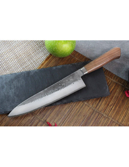 Wusaki Nogami BS2 21 cm, coltello da chef giapponese fatto a mano con manico in noce