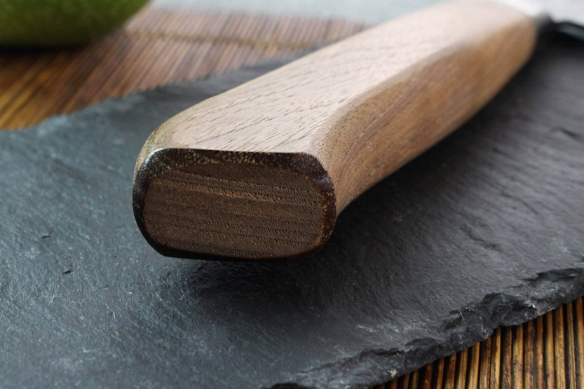 Cuchillo de cocinero japonés Wusaki Nogami BS2 21cm hecho a mano con mango de nogal