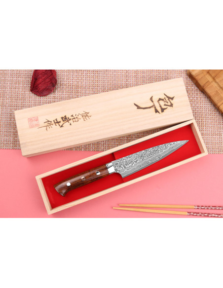 Takeshi Saji R2 Damascus Mosaic japanilainen yleiskäyttöinen veitsi 15cm