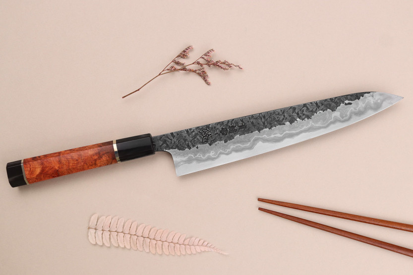 Kisuke Manaka Enn 24cm Japanese sujihiki knife in quince wood with 2 rings