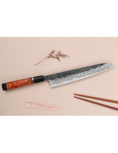 Faca sujihiki japonesa Kisuke Manaka Enn 24cm em madeira de marmelo com 2 anéis