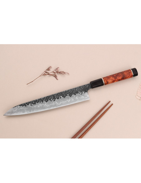 Kisuke Manaka Enn 24cm japanilainen sujihiki veitsi kvittenipuusta 2 renkaalla