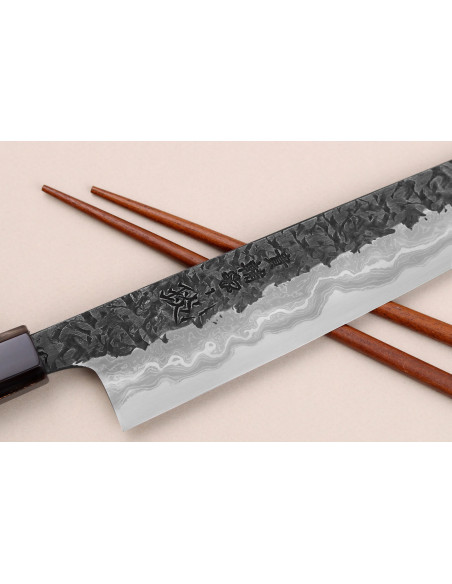 Coltello sujihiki giapponese Kisuke Manaka Enn 24 cm in legno di mela cotogna con 2 anelli