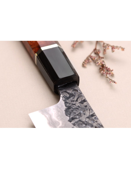 Sujihiki-Messer 24cm japanisch handgefertigt Kisuke Manaka Enn aus Cognacholz mit 2 Ringen