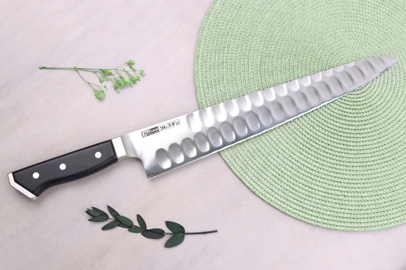 Faca de chef japonesa Glestain Série K de 33 cm com design em favo de mel