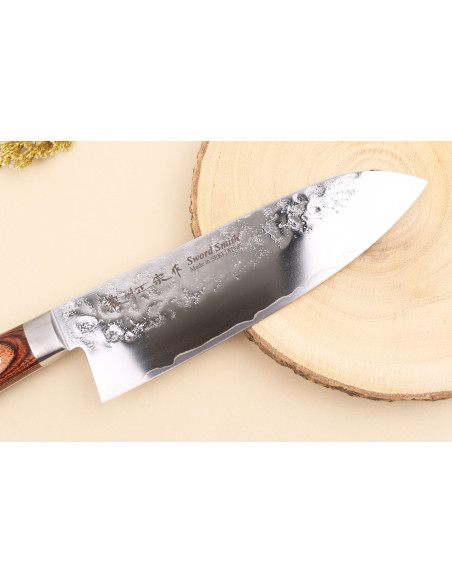 Coltello santoku giapponese 17 cm Satake Brown Pakkawood AUS-8 San Maï Nashiji