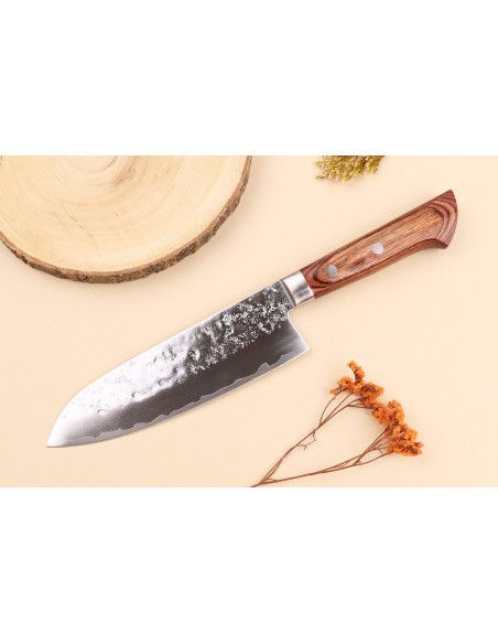 17 cm Satake Brown Pakkawood AUS-8 San Maï Nashiji japansk santokukniv