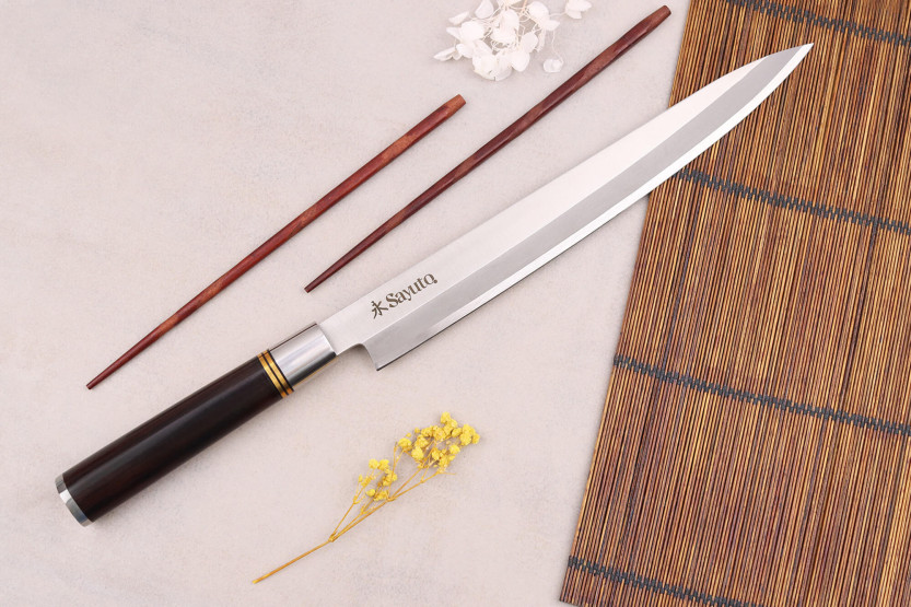 Sayuto 27cm yanagiba mes Ebbenhout 7Cr ebbenhout handvat