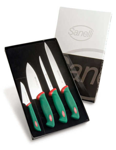 Juego de 4 cuchillos profesionales SANELLI para sushi y pescado con mango verde