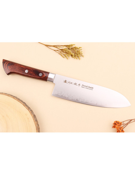 17cm Satake Brun Pakkawood VG10 San Mai Japansk santokukniv