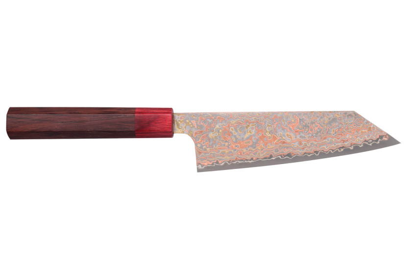 Couteau bunka 16cm Japonees ambachtelijk Takeshi Saji VG10 Regenboog Nashiji