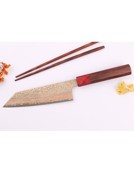 Couteau bunka 16cm Japonees ambachtelijk Takeshi Saji VG10 Regenboog Nashiji