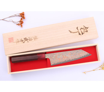 Couteau bunka 16cm Japonese artisanaali Takeshi Saji VG10 Rainbow Nashiji 2