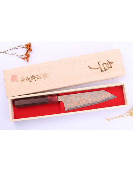 Couteau bunka 16cm Japonese artisanaali Takeshi Saji VG10 Rainbow Nashiji