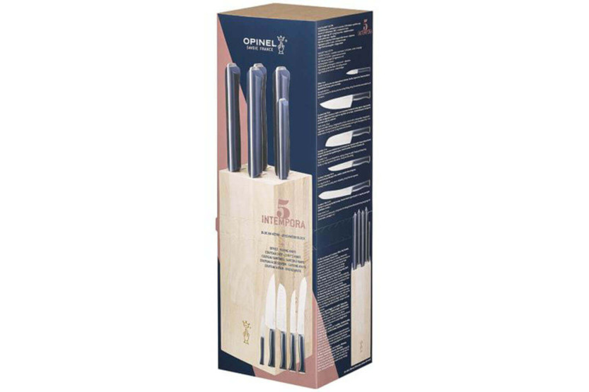 Opinel Intempora bokträblock 5 köksknivar