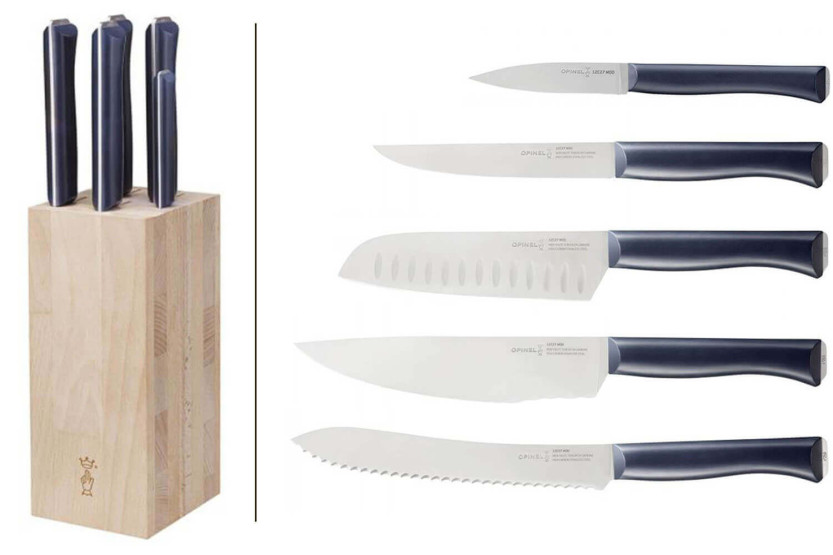 Opinel Intempora bokträblock 5 köksknivar