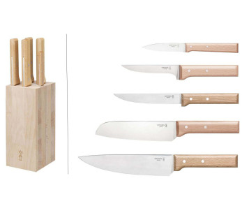 Bloco de 5 facas de cozinha Opinel Parallèle para carnes especiais em madeira de faia