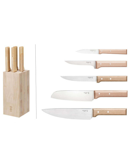 Blocco di 5 coltelli da cucina Opinel Parallèle per carni speciali in legno di faggio