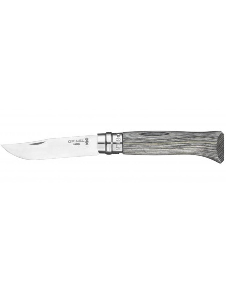 Opinel tradition n°8 ruostumattomasta teräksestä valmistettu terä 8.5cm laminoidusta koivusta valmistettu pyörivä suojuslenkki