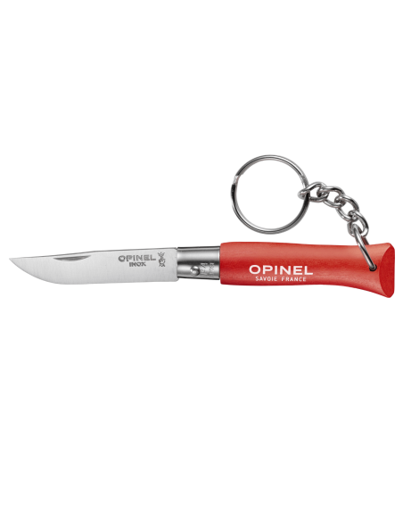 Opinel Tradition Coltello pieghevole in acciaio inox portachiavi n°04 Lama da 5 cm Manico in carpino rosso