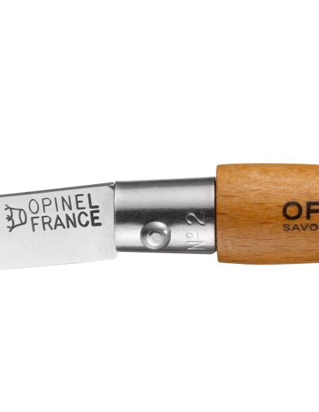 Opinel Tradition Carbone foldekniv n°02 3,5 cm blad bøgetræshåndtag + roterende hylster