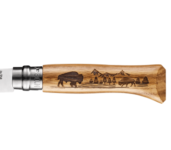 Faca dobrável Opinel Tradition Animalia Bison Engravings n°08 8,5cm lâmina cabo em carvalho 2