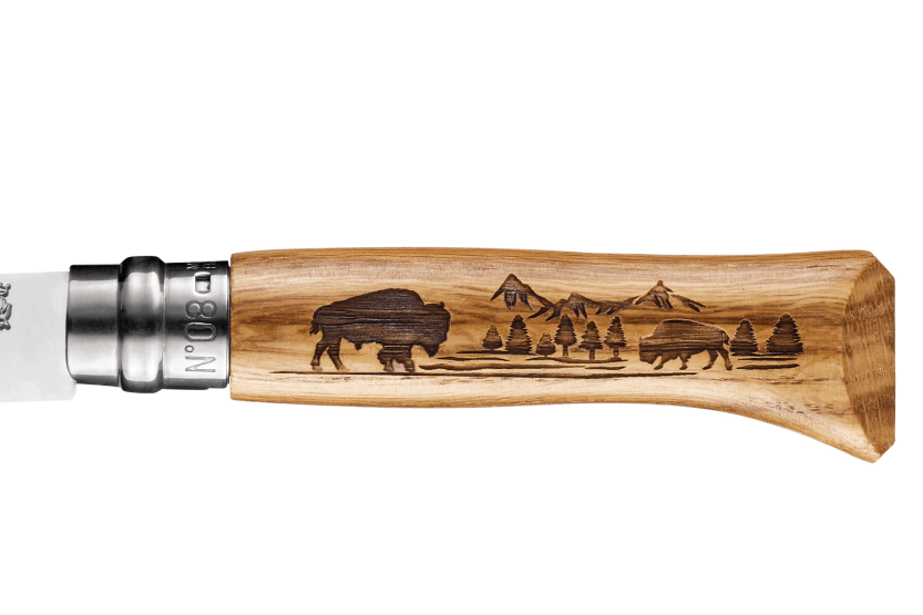 Opinel Tradition vouwmes Animalia Bison gravures n°08 8,5cm lemmet eiken handvat