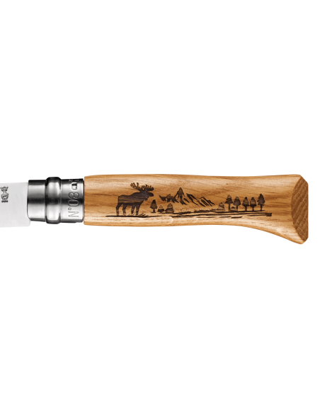 Faca dobrável Opinel Tradition Animalia Elan Engravings n°08 Lâmina de 8,5cm Cabo em carvalho