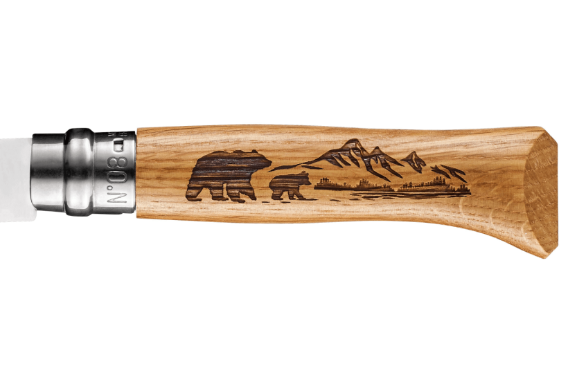 Opinel Tradition folding knife Animalia Engravings n°08 8,5cm blade oak handle bear design