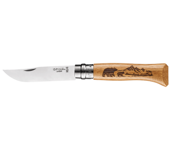 Faca dobrável Opinel Tradition Animalia Engravings n°08 8,5cm lâmina cabo em carvalho design urso