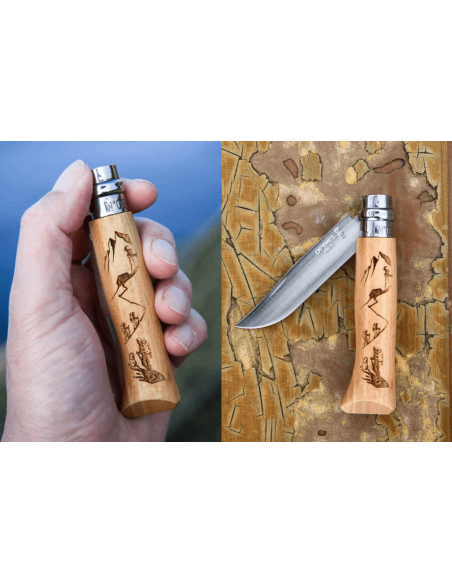 Opinel folding knife Tradition Gravures Rando n°08 8,5cm blade beech handle