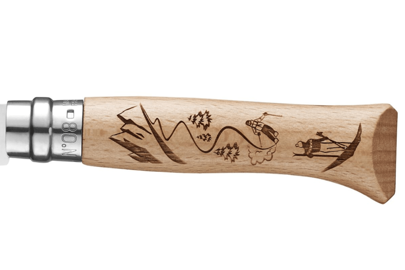 Klappmesser Opinel Tradition Gravures Ski n°08 Klinge 8,5cm Buchenholzgriff