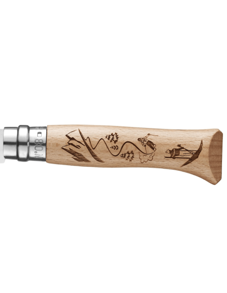 Klappmesser Opinel Tradition Gravures Ski n°08 Klinge 8,5cm Buchenholzgriff