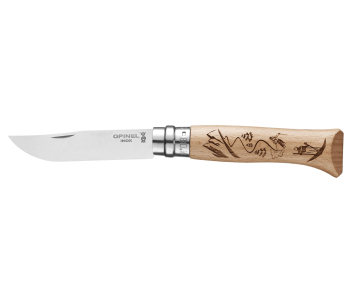 Opinel Tradition fällkniv Ski Engravings n°08 8,5cm blad bokträhandtag