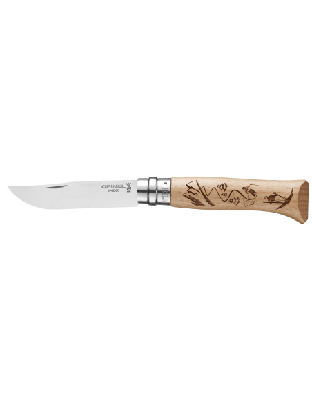 Coltello pieghevole Opinel Tradition Incisioni sciistiche n°08 Lama da 8,5 cm Manico in faggio