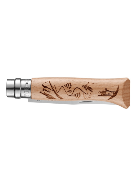 Klappmesser Opinel Tradition Gravures Ski n°08 Klinge 8,5cm Buchenholzgriff