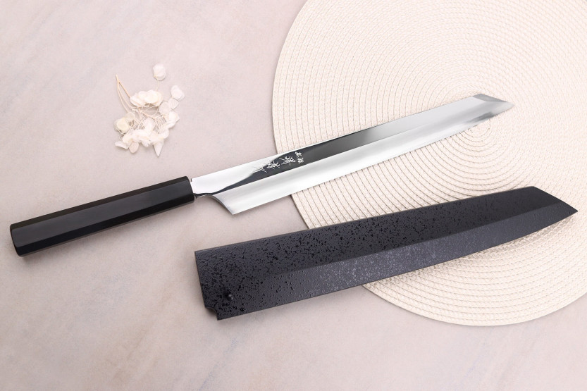 Couteau yanagiba kiritsuke 30cm japonais artisanal Sakai Takayuki Hien