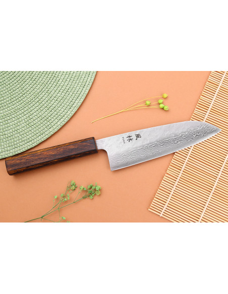 440C Tsuchime Damascus Yuzo 16,5 cm Coltello santoku giapponese
