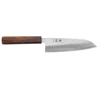 Faca japonesa santoku 440C Tsuchime Damascus Yuzo 16,5cm