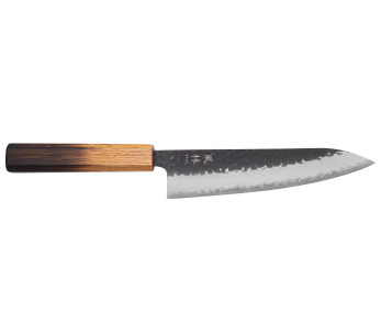 Faca de chef japonesa Yuzo Black AS de 18 cm, feita à mão, em carvalho queimado