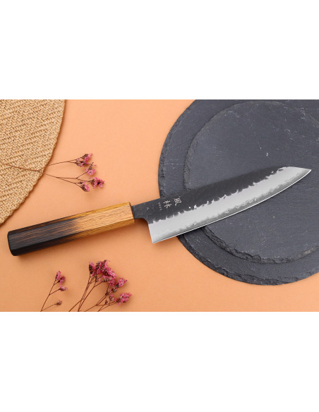 18cm Japanese artisanal chef knife Yuzo Black AS burnt oak